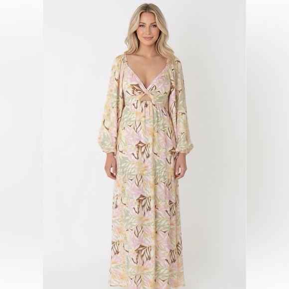 Roxy floral maxi dress boho size medium with waist cutout - Picture 1 of 7